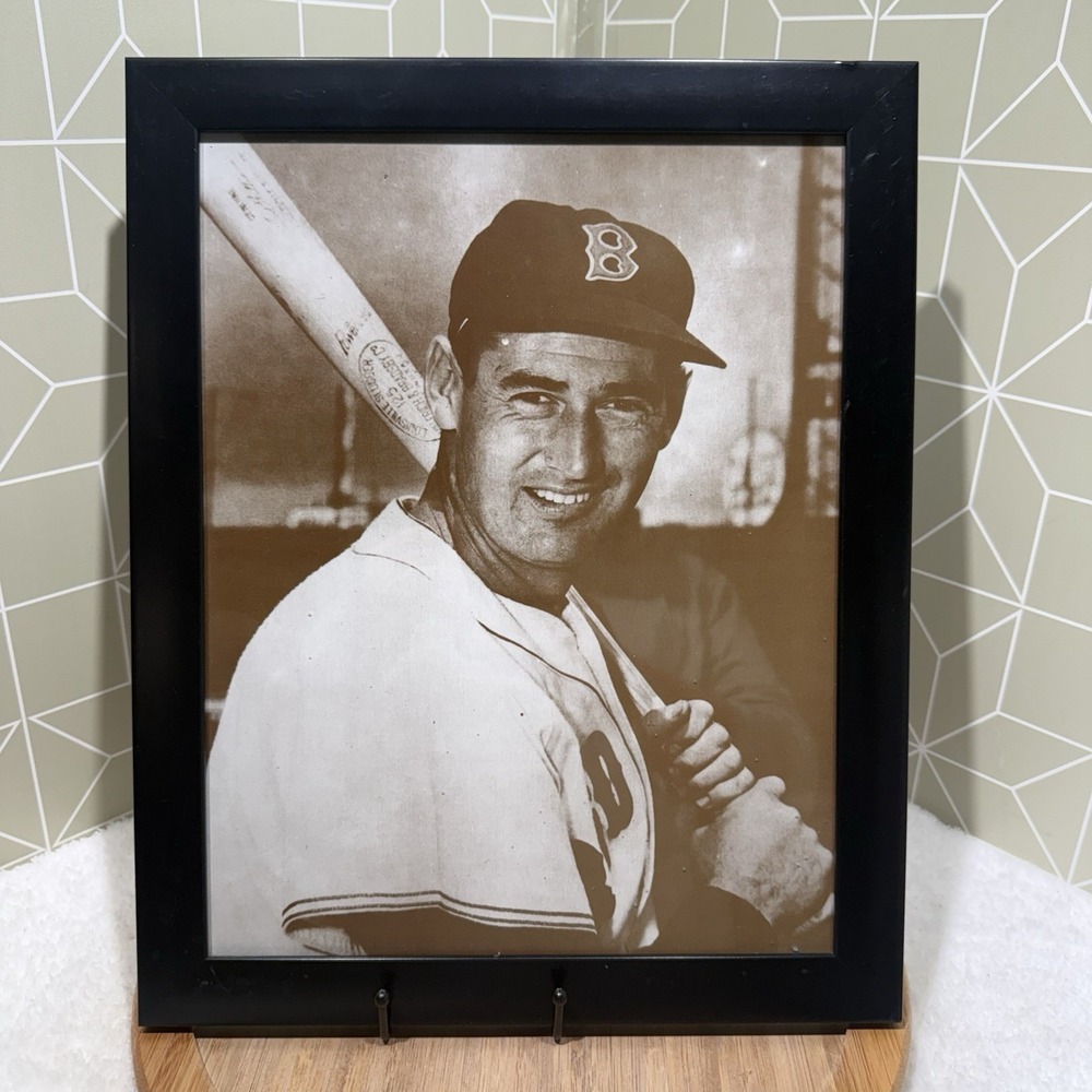 VINTAGE TED WILLIAMS FRAMED EXHIBIT PHOTO BOSTON RED SOX TEDDY BALLGAME